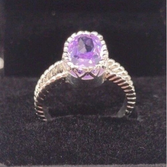 Amethyst CZ February Birthstone Sterling Silver Overlay Ring Size 7 + Box Gift - Picture 4 of 5